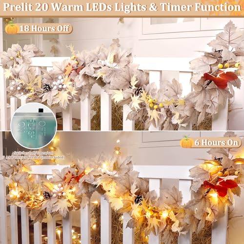 Fall Maple Leaves Garland with Timer Lights - 6FT Thanksgiving Decor
