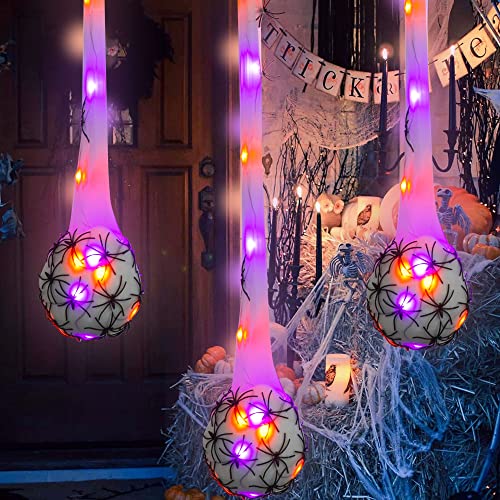 Halloween Hanging LED Spider Egg Sack Lights - Purple & Orange, 3 Pack, 3.2 ft