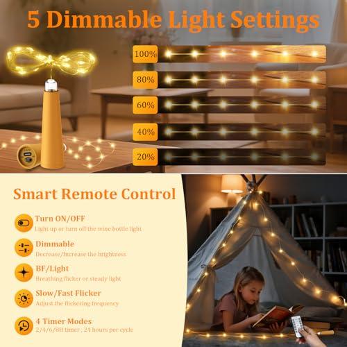 USB Rechargeable Wine Bottle Lights with Cork & Remote Control
