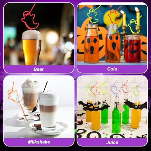 Halloween Ghost Reusable Drinking Straws - Bright Loop Design, 150 Pcs, Ghost & Bright Variations