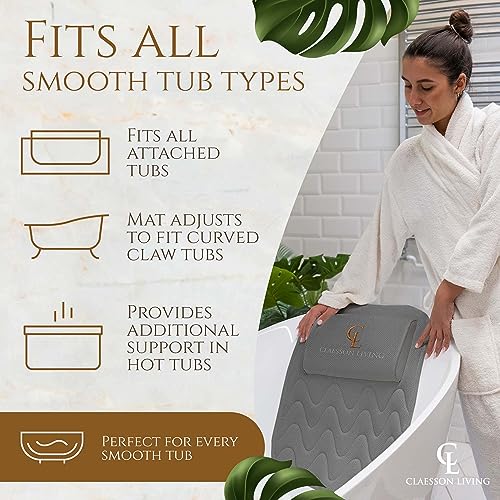 Luxury Bath Pillow for Tub - Thick and Comfortable Bathtub Pillow Support for Head and Neck and Back - Washable Quick-Drying Bath Pillows - Bath Cushion for Home Spa - Fits Any Bathtub - Cold Gray