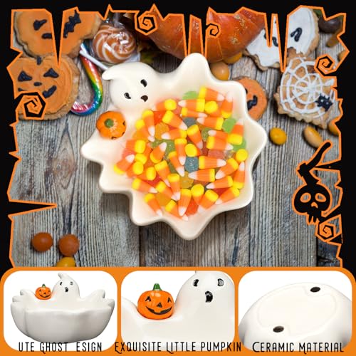 Halloween Ghost Candy Bowl - Ceramic Ghosts Dish with Pumpkin - Halloween Decor - Variation of THIS listing