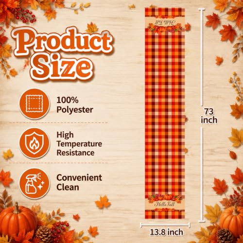 Fall Pumpkin Plaid Table Runner - Hello Fall Thanksgiving Decor - OHOME Variation