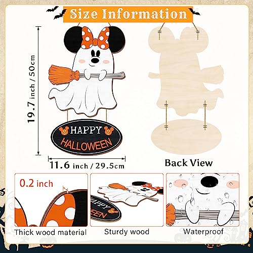 Halloween Ghost Mouse Wooden Hanging Sign for Front Door - Large Spooky Decor