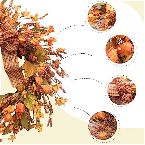 Idyllic 18 Inch Artificial Fall Wreath with Berries & Leaves - Autumn Thanksgiving Decor