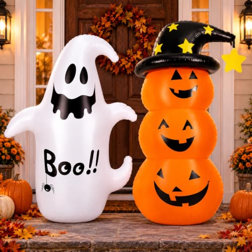 Inflatable Halloween Decorations Set - Ghost & Pumpkin Yard Decor, Waterproof, 4.3ft