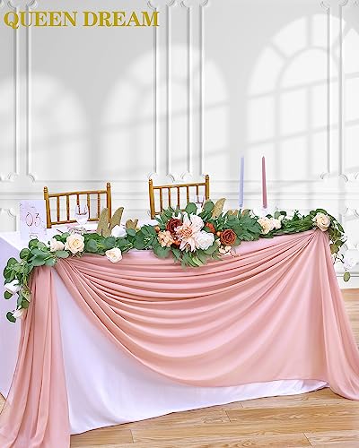 Dusty Rose Chiffon Table Runner Set - 10 Pieces 27x120 Inches Rustic Wedding Decor
