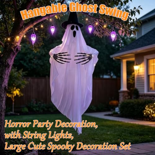 Halloween Ghost Decoration - 35.5-Inch Glowing Floating Ghost for Outdoor Halloween Decor