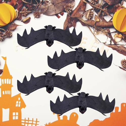 Halloween Hanging Bats Decor Set - Realistic Rubber Flying Bats for Indoor & Outdoor Spooky Atmosphere