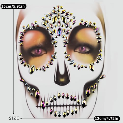 Halloween Face Jewels Stickers Sugar Skull Gems - Black Gold Variation
