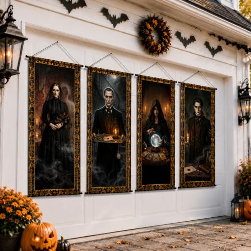 Halloween Haunted Mansion Portrait Wall Banners 4-Pack - Spooky Gothic Decor
