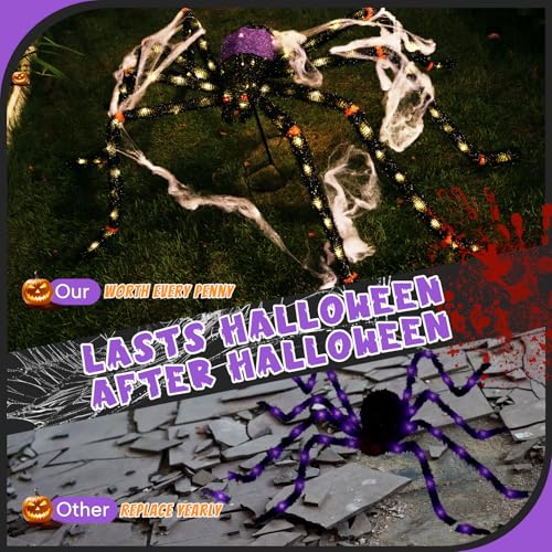 Giant Halloween Spider Decoration with 100 LED Lights, Weatherproof & Pre-Lit - 5.5FT