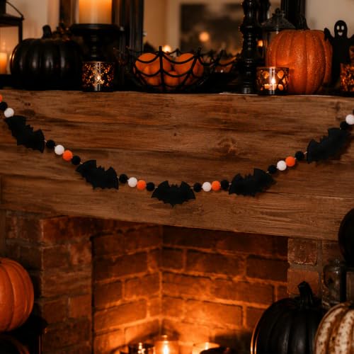 8.2ft Rustic Wood Bead Felt Bat Garland Halloween Decorations