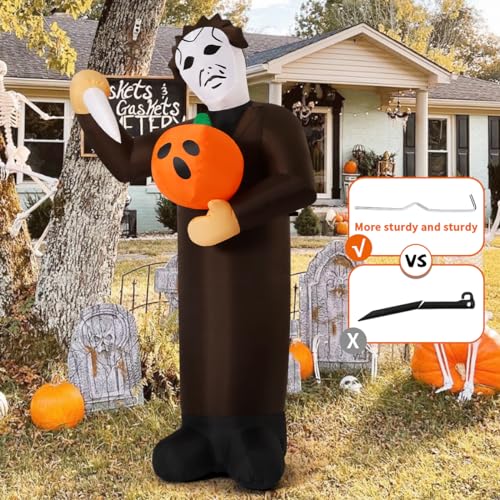 6FT Inflatable Halloween Pumpkin Killer Yard Decor with LED Lights - Outdoor & Indoor, Weather-Resistant