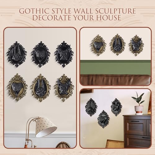 Black & Gold Cat Wall Decor - Gothic Animal Head Wall Art for Home & Holiday