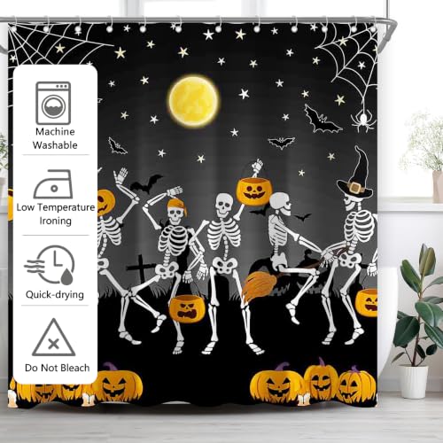 Halloween Dancing Skull Shower Curtain 72x72 Inches Bathroom Decor