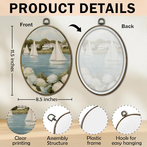 Nautical Coastal Wall Art - Hydrangea Sailboat Canvas Decor, 11x8.5 Inch