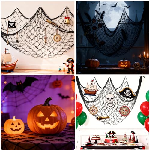 Large Fish Net Decorations for Party - Black Nautical Decor 80x40in - 1 Pack