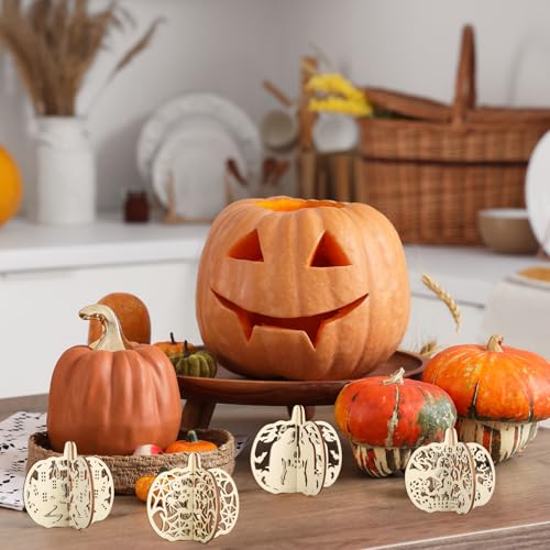 Halloween Pumpkin Wooden Craft Slices - 24 Unfinished Paintable Decorations with Variation
