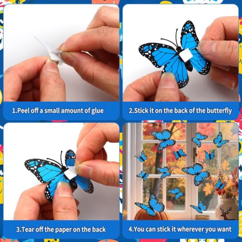 60Pcs Blue Monarch Butterfly Wall Stickers Decorations - Day of the Dead & Party Decor