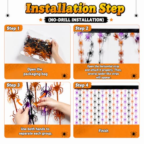 Halloween Spider Curtain Fringe Set - Orange Purple Black Door Backdrop 2 Pack