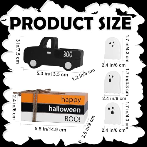 SYNCVIBE Halloween Book Stack Decor with Ghosts and Wooden Truck - Spooky Faux Book Set