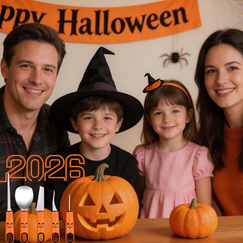 Pumpkin Carving Tools with Stencils 5PCS Halloween Pumpkin Carving Kit Orange - Adults & Kids
