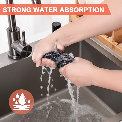 Kitchen Dish Towels 4-Pack Black Cotton Waffle Weave 13x28 Inches - Upgraded Absorbent & Durable