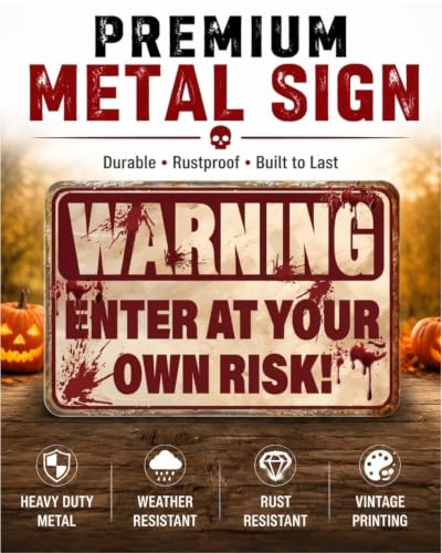 Halloween Outdoor Metal Yard Sign - Spooky Warning & Haunted Decor
