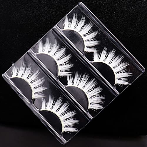 White False Eyelashes 3 Pairs Natural Fluffy Wispy for Cosplay & Special Occasions