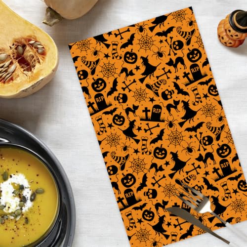 Halloween Kitchen Towels Set - Silhouette Orange Dish Hand Towels, 2 Pieces, Variation Towel28