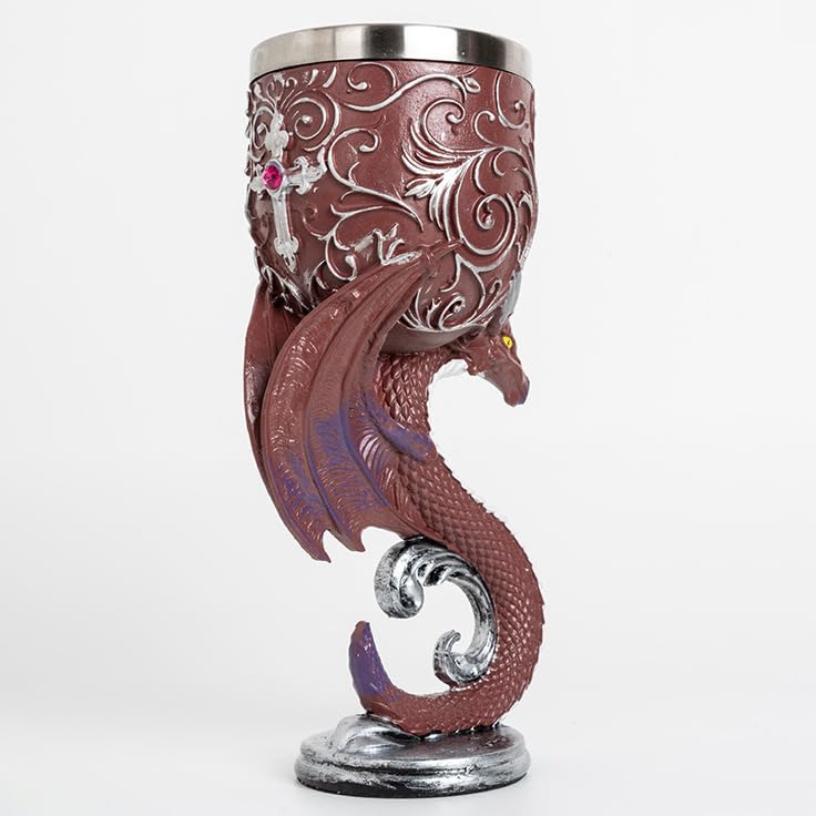 Retro Red Dragon Goblet - Gothic Wine Glass Resin & Stainless Steel, Party Decor - Red Dragon Cup