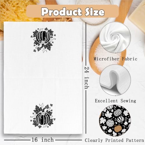 Black Pumpkin Kitchen Towels Set of 2 - 16x24 Dishcloths, Halloween Decor