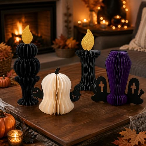 10PCS Halloween Table Centerpieces - 3D Paper Party Decorations - Ghost, Tombstone, Spiders