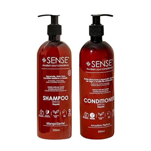 SENSE AWAKEN YOUR CONSCIENCE Repair System Shampoo & Conditioner Set – Hydration, Strength & Color Protection with Onion Extract, Hyaluronic Acid & Avocado Oil – Salt-Free – 500 ml Each