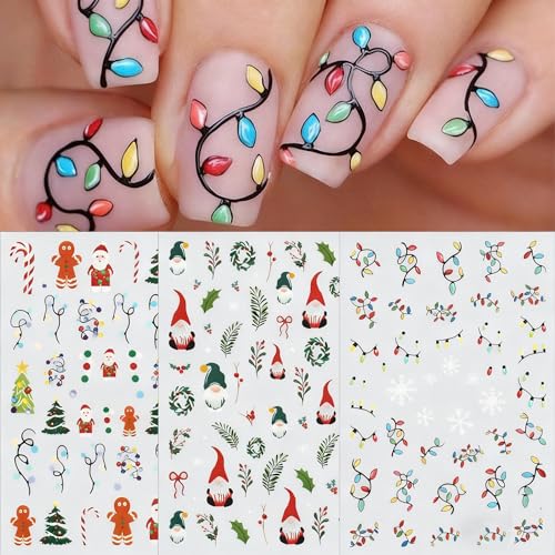 Christmas Nail Stickers Glow in The Dark String Lights Design - Style1