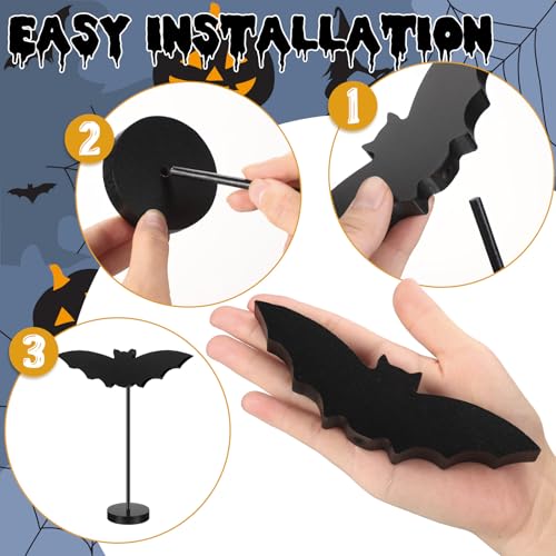 Halloween Wooden Bat Decor - Black 6 Pieces Table Decorations for Home & Party
