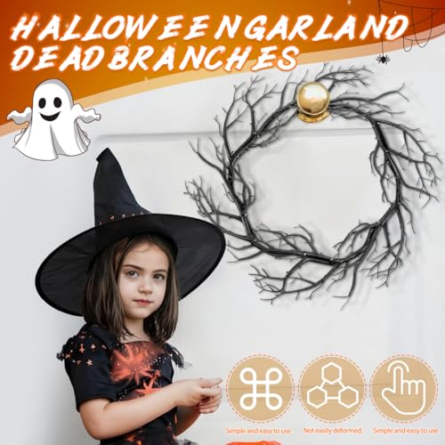 Halloween Door Wreath Fake Twig Garland Outdoor Decor Scary Front Door Accessory