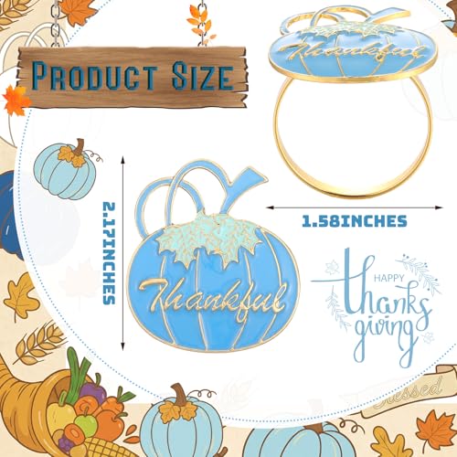 Willbond 12 Pcs Fall Thanksgiving Pumpkin Napkin Rings - Blue & White