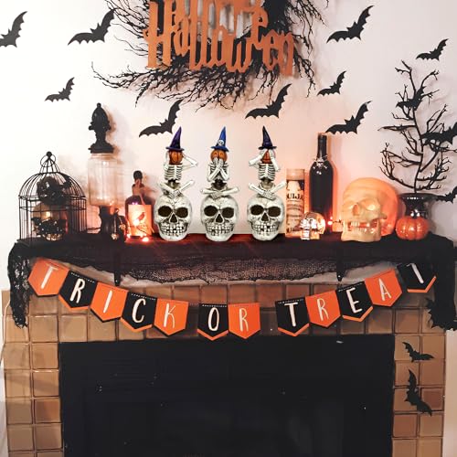 Halloween Skeleton Pumpkin Figurine Set of 3 - See Speak Hear No Evil Decor