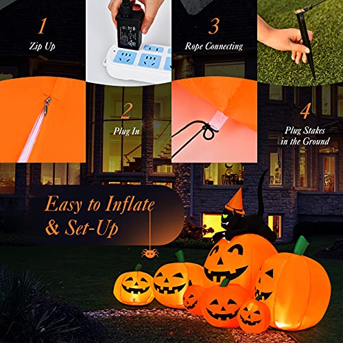7.5Ft Halloween Inflatable Pumpkin with Witch, Black Cat & LED Lights - Outdoor Yard Decoration