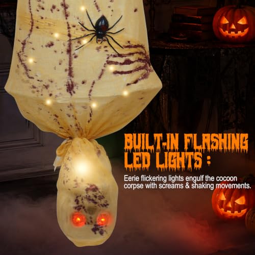 Halloween Animatronic Hanging Corpse Decoration with Lights & Sound - Indoor Outdoor Haunted House Prop