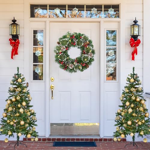 Artificial Christmas Wreath for Front Door - Green, 18 Inch Holiday Decor