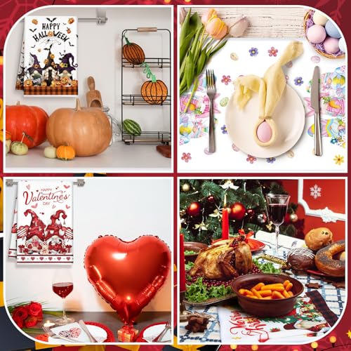 Seasonal Kitchen Towels Set - 12 Bright Gnome Designs for All Holidays