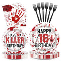 Bold Thriller Style Bloody 16th Birthday Party Plates & Decor Set - Serves 24