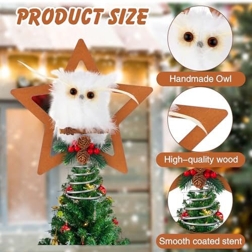 11 Inch Christmas Owl Tree Topper with Star Frame - Holiday Decor