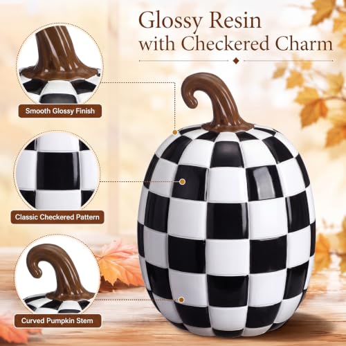 Large Black and White Resin Pumpkin Halloween Decor - 8.6 Inch Set