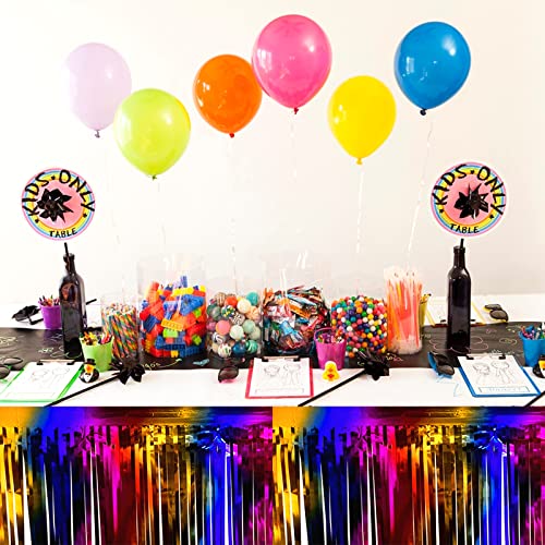 Rainbow Metallic Foil Fringe Table Skirts - 6 Pack, 29x108 Inch Party Decorations