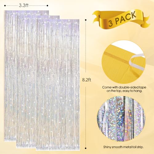 Shiny Silver Fringe Backdrop Party Decorations - Photo Booth Streamer, Bachelorette & Birthday