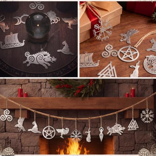 16pcs Viking Norse Rune Christmas Tree Ornaments - Scandinavian Holiday Decor